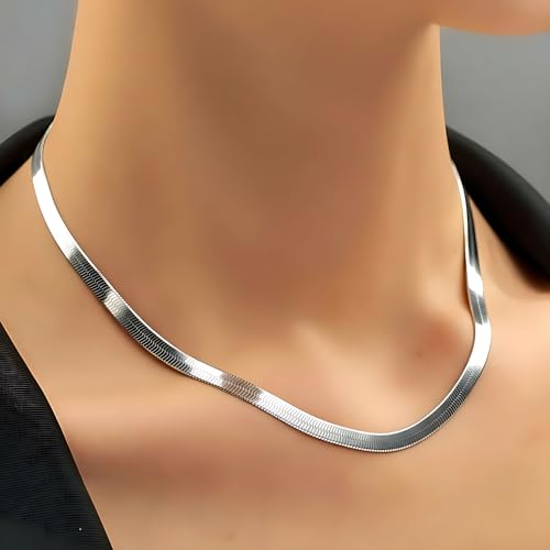 LIFETIME JEWELRY 5mm Flexible Gold Herringbone Necklace for Women & Men - 24k Real Gold Plated Chain - with Lifetime Replacement - color: White Gold, size: 30 inches
