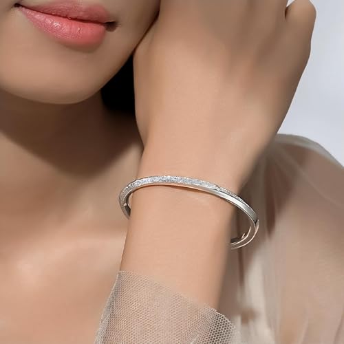 925 Sterling Silver Bracelet Plated Cuff Bangle Bracelet Fashionable Multi-layer Cross Wire Bangle Bracelet Open Adjustable Wide Cuff Bracelet for Teen Girls Fashion Jewelry - color: 6