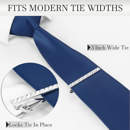 HAWSON 2.2 Inch Silver Tie Clips for Men with Crystal | Skinny Tie Pins Tacks Clasps Suit Accessories Wedding Groom Gifts