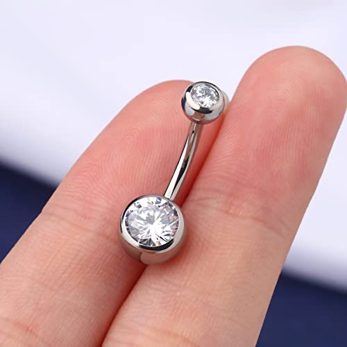 OUFER Titanium Belly Button Rings, Internally Threaded Belly Ring, Round CZ Navel Rings for Women Men - color: Silver, size: 1.6*10MM