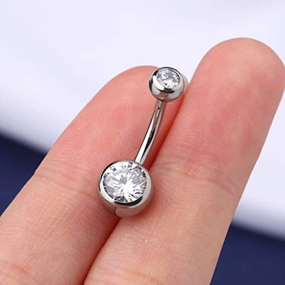 OUFER Titanium Belly Button Rings, Internally Threaded Belly Ring, Round CZ Navel Rings for Women Men - color: Silver, size: 1.6*10MM