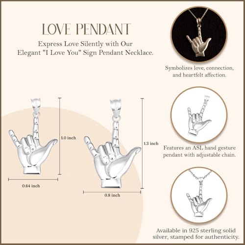 Claddagh Gold .925 Sterling Silver I Love You American Sign Language ASL Hand Sign Charm Pendant Necklace (S/L) | Choice of Pendant Only or Chain Length - size: Pendant With 18" Chain, style: Small