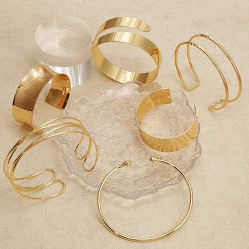 BROCC 6PCS Arm Cuff Jewelry for Women Upper Arm Cuff Bangle | Open Wide Bangle, Irregular Minimalist, Adjustable, Coil Armband Set - color: A