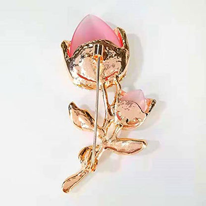 Lavender flower brooch crystal rhinestone tulip brooch elegant accessories jewelry women brooches and pins fashion jewelry wedding flowers lapel pin - color: Pink Tulips