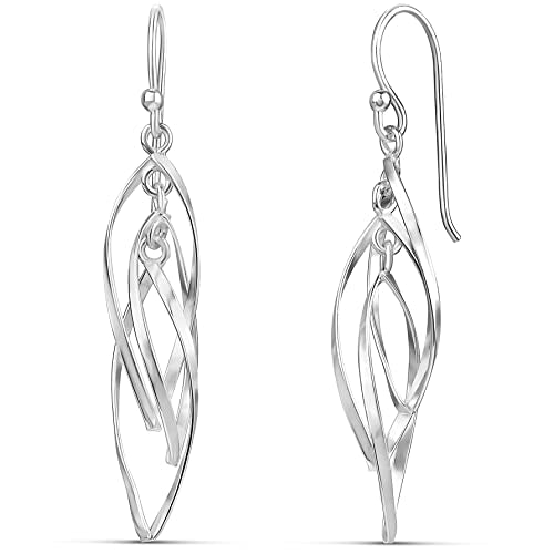 Milla Dainty Silver Drop Earrings for Women and Dangling Gold Earrings | Hypoallergenic, Easy to Wear, Available in 14K Gold, Rose Gold, or Silver Plated Finish, Different Designs - color: Linear Swirl / Sterling Silver Plated