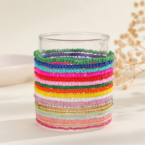 18Pcs Boho Stackable Beaded Bracelets for Women Colorful Handmade Multilayered Rice Beads Anklets Set Summer Beach Bohemian Jewelry Gift - color: Style 1 Multicolor A