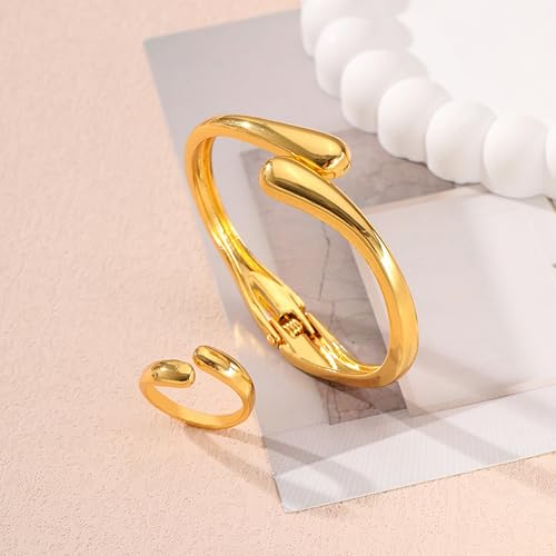 Gold Jewelry Sets for Women Bangle Ring Set Chunky Bangle Bracelet And Ring Statement Jewelry Set for Women - style: Gold-B