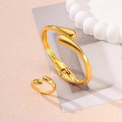 Gold Jewelry Sets for Women Bangle Ring Set Chunky Bangle Bracelet And Ring Statement Jewelry Set for Women - style: Gold-B