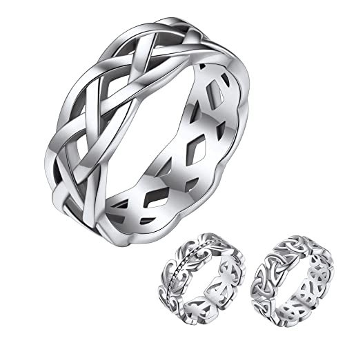Bestyle Celtic Knot Band Rings for Men Women, Stainless Steel Irish Finger Ring Viking Wedding Bands Jewelry Gift Wedding Promise Gold Silver Black - color: 02.Stainless Steel