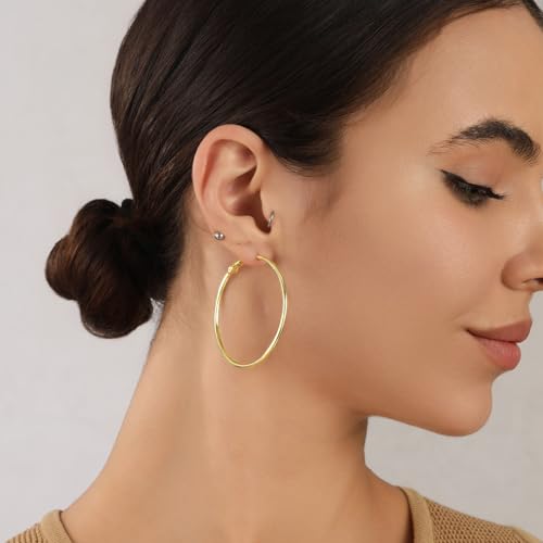 2mm Sterling Silver Big Hoop Earrings For Women - Large Hypoallergenic Circle Endless Thin Oversize Silver Hoops - color: Gold,40mm hoops