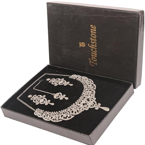 Touchstone Indian jewelry set for women bollywood gold jewellery wedding outfits necklace sets earrings bridal maang tikka fancy costume girls big desi accessories rhinestone in gold or silver tone