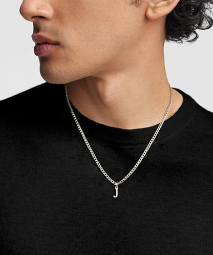 Silver Initial Necklace for Men Letter Pendant Cuban Link Chain | Stainless Steel 4mm 20 Inch Chain Non Tarnish Silver Plated A-Z Capital Name Charm Custom Personalized Jewelry Gift for Man - style: Silver:J