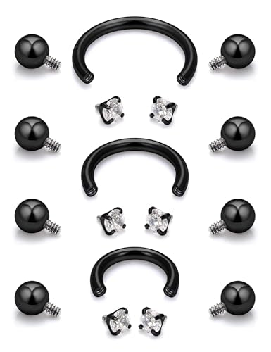 Oufksiyy 16g Septum Rings Internally Threaded Surgical Steel Septum Jewelry Lip Rings Hoop Labret Jewelry Horseshoe Earrings Daith Piercing Jewelry for Women Men 6mm 8mm 10mm 12mm Silver Gold Black - color: Black Septum Piercing jewelry 16G