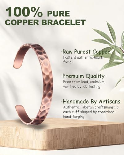 MagEnergy Copper Bracelet for Men Women, Tibetan 100% Pure Copper Bracelet, Real Raw Handmade Cuff Bangle, Pulsera de Cobre - color: Copper-Harmmared