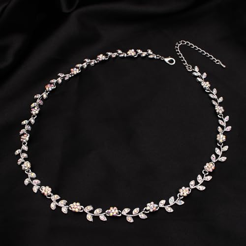 Austrian Crystal Rhinestone Choker Necklace Elegant Flower Leaf Chain Necklace Jewelry for Party Prom Costume Accessories for Women - color: AB Crystal-Platinum Plated