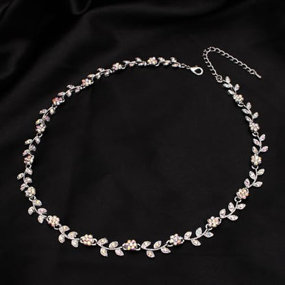 Austrian Crystal Rhinestone Choker Necklace Elegant Flower Leaf Chain Necklace Jewelry for Party Prom Costume Accessories for Women - color: AB Crystal-Platinum Plated