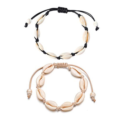 COLORFUL BLING 2 Pieces Handmade Boehmia Natural Cowrie Shell Anklet Seashell Ankle Bracelet Boho Beads Hawaii Foot Jewelry