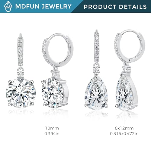 2-4 Pairs Dangle Drop Earrings for Women, 18K Gold Plated Cubic Zirconia Drop Dangle Huggie Hoop Earrings CZ Teardrop Hypoallergenic Jewelry - color: White-2 Pairs-Round/ Teardrop