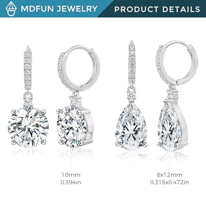 2-4 Pairs Dangle Drop Earrings for Women, 18K Gold Plated Cubic Zirconia Drop Dangle Huggie Hoop Earrings CZ Teardrop Hypoallergenic Jewelry - color: White-2 Pairs-Round/ Teardrop