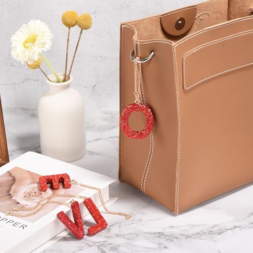 MECCANIXITY Bling Car Letter Charm, Initial a Letter Interior Car Rear View Mirror Decoration Hanging Crystal Ornaments for Women Bags Water Cup DIY Craft, Red - style: Letter A