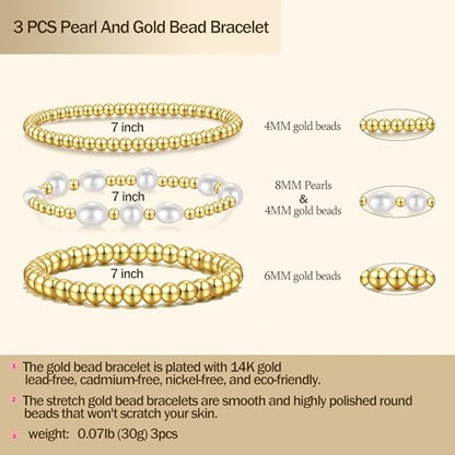 Badu Gold Beaded Bracelets for Women Boho Crystal Multiple Layered Stackable Wrap Bangle Set Paperclip Chain Trendy Jewelry - color: Gold-3Pcs-Pear2