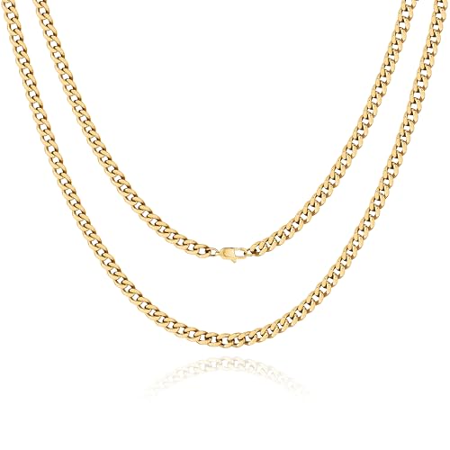 NOKMIT Chunky Cuban Link Curb Chain Necklace for Women Men Dainty 18K Gold Silver Tone Choker Thick Trendy Statement Diamond Cut Punk Hip Hop Cuban Chain Jewelry Gifts Unisex Size 5mm/9mm/13mm/16mm - color: 5mm-Gold, size: 20inches