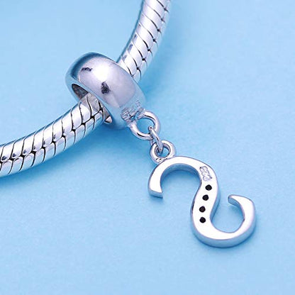 925 Sterling Silver Charms Alphabet Beads fit Pandora Charm Bracelets A-Z Letter Initial Spacer Dangle Clear CZ Stone Authentic for Snake Chain Bracelets - color: S