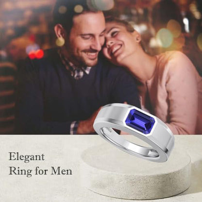 1CT - 3CT Gemstone Signet Pinky Ring - Emerald Cut Gem Pinky Ring White Yellow Rose 10K 14K 18K Gold Sterling Silver Mens Gem Signet Rings for Anniversary Fathers Day - style: Tanzanite