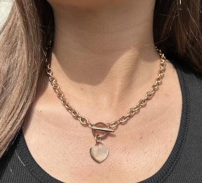 WangGao Elegent Love Stainless Steel Link Chain Blank Heart Charms Necklace for Women Toggle Clasp Closure - color: Rose Gold, size: 17.72inches