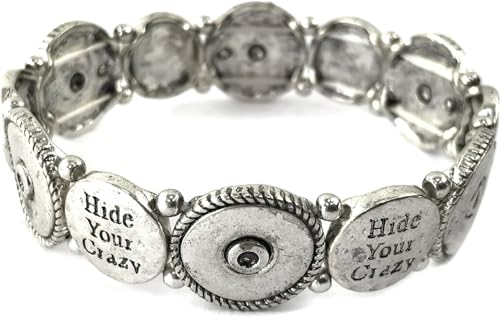 Western Peak Hammered Plate Hide Your Crazy Act Like a Lady 12 Gauge Shotgun Shell Leather Cuff Bracelet Necklace - color: Silver Bracelet