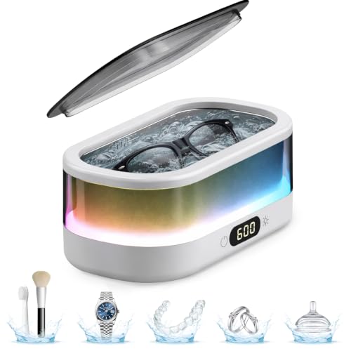 Ultrasonic Jewelry Cleaner 48KHz with RGB Lights for Eyeglasses, Rings, Watches, Dentures, 350ML 304 Stainless Steel Tank, Dual Modes Professional Sonic Cleaner Gift for Wife,Mom,Daughter - color: White