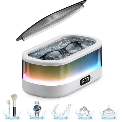 Ultrasonic Jewelry Cleaner 48KHz with RGB Lights for Eyeglasses, Rings, Watches, Dentures, 350ML 304 Stainless Steel Tank, Dual Modes Professional Sonic Cleaner Gift for Wife,Mom,Daughter - color: White