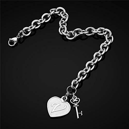 M MOOHAM Heart Initial Bracelets for Girls Women - Engraved 26 Letters Initial Charms Bracelet Stainless Steel Bracelet Birthday Christmas Jewelry Gift for Women Teen Girls - style: V - Heart