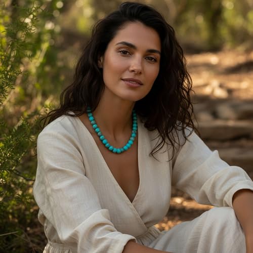 Bling Jewelry Simple Classic Hand Knotted Created Semi Precious Gemstone Round Ball 10MM Bead Strand Choker Collarbone Necklace Western Jewelry For Women Toggle Clasp 15 17 19 Inch - color: Aqua Turquoise