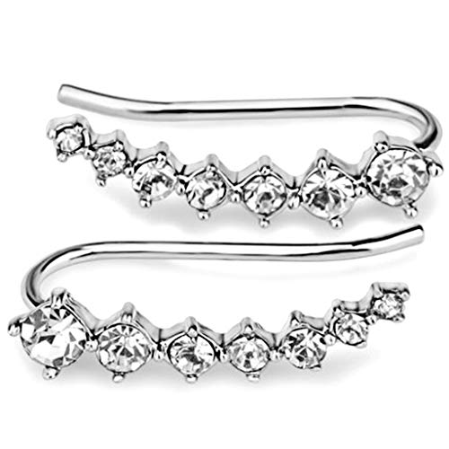 Silver Rose Gold Plated Cubic Zircon Climber Wrap Cuff Earrings - color: Silver White