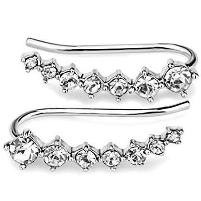 Silver Rose Gold Plated Cubic Zircon Climber Wrap Cuff Earrings - color: Silver White