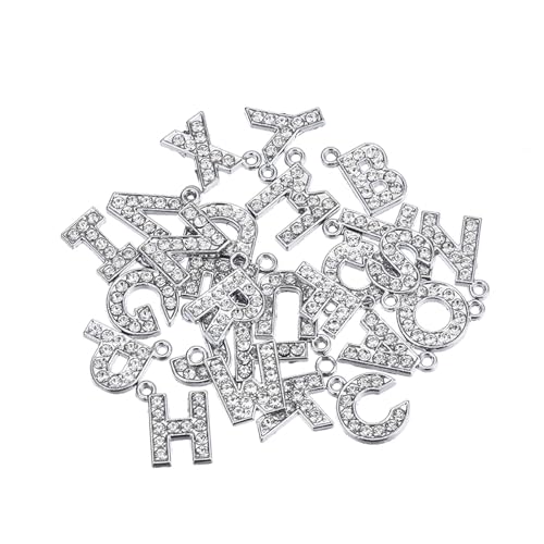 MECCANIXITY Alphabet A-Z Letter Charm Jewelry Rhinestones Initial Pendant for Jewelry Making, Bracelet, Craft, Pack of 26, Silver