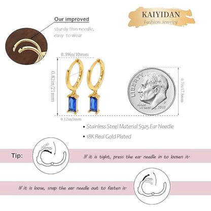 2 Pairs Gold/Silver Hoop Earrings For Women Set Trendy,14K Plated Gold Chunky Huggie Hoop Earings Pack,Oval Twisted Statement Silver Hoops,Fashion Jewelry Gift - color: B13 Sapphire dangle hoops set