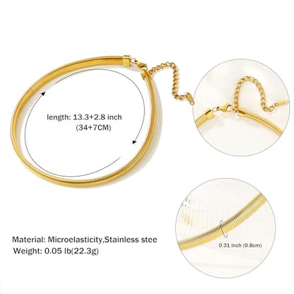 Badu Chunky Gold Stainless Steel Choker Necklace For Women Stretch Snake Shain Non Tarnish Gold Triple Necklace - color: Gold-01