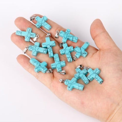 12PCS Natural Stone Cross Pendant Gemstone Charms Bulk for Jewelry Making | Healing Crystal Quartz Chakra Reiki Gemstone Pendants Charms Bulk for Necklace Craft - color: Turquoise Cross(Synthetic)