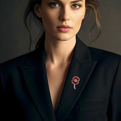 Flower Brooch for Women Rhinestone Pearl Zirconia Flower Lapel Pin Birthday Holiday Gift for Mother Wife Girlfriend - color: 14 Poppy