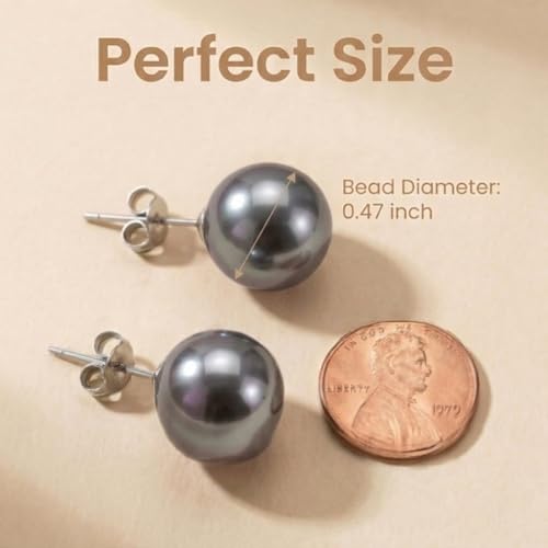 Pearl Stud Earrings Multicolor Shell Beads Pearl Hypoallergenic Stud Earrings Ocean Shell Pearl Jewelry - color: SilverGrey