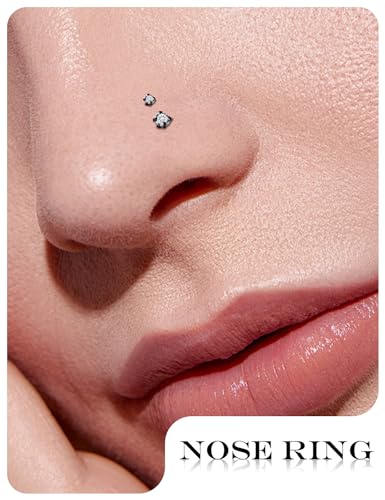 18G 20G 22G Titanium Stainless Surgical Steel Nose Rings Studs for Women L Shaped Nose Studs Screw Nose Ring Piercing Jewelry for Women Men Diamond CZ 1.5mm 2mm 2.5mm 3mm Silver Black Gold - style: 22g/Clear CZ/Straight/Black