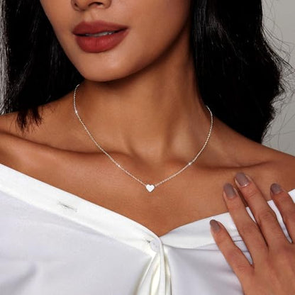 Zeffy Dainty Gold Heart Necklace for Women Trendy 14K Gold/Silver Plate Cute Heart Pendant Choker Necklaces Gold Love Heart Chain Necklace for Women Dainty Gold Jewelry Gifts for Women - style: Tiny Heart Necklace-Silver