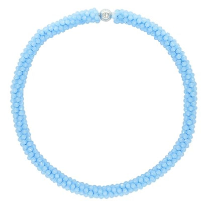 Hand Knotted Beads Statement Necklace Bracelet Jewelry Set Artificial Crystal Choker for Women- Handmade Beaded Strand Sparkly Faceted Crystal Rondelle-17inches, 30 Colors - color: Light Blue