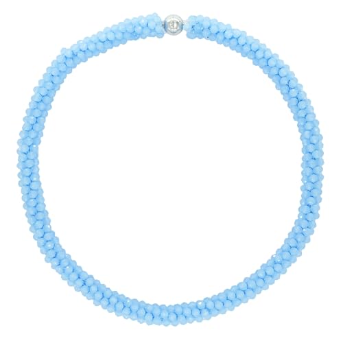 Hand Knotted Beads Statement Necklace Bracelet Jewelry Set Artificial Crystal Choker for Women- Handmade Beaded Strand Sparkly Faceted Crystal Rondelle-17inches, 30 Colors - color: Light Blue