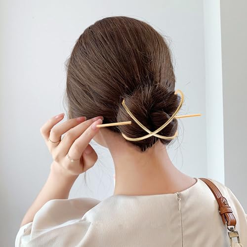 Minimalist X-Shaped Hair Pins for Bun Holder, Gold Silver Rose Gold, Metal Hair Stick Accessories, 3 Pack