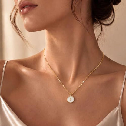 14K Gold/Silver Plated Cross Necklace for Women White Enamel Pendant | Unique Brass Irregular Disc Cross, Dainty Minimalist Faith Jewelry for Everyday Wear, Comes in a Beautiful Box - style: gold style3