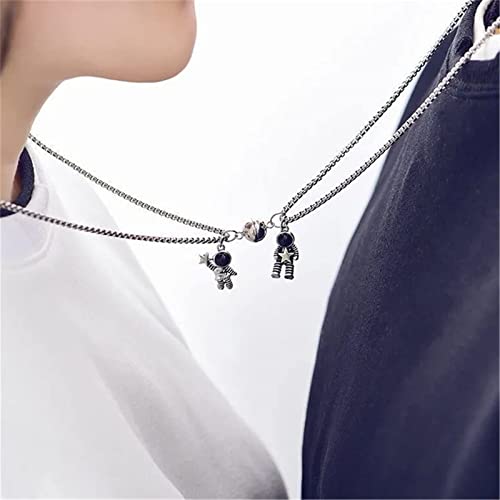 Caiyao 2Pcs Stainless Steel Mutual Attraction Couples Matching Spaceman Pendant Necklace Astronaut Promise Necklace for Women Men Friends Him Her Friendship Astronomy Jewelry Gift - color: B round