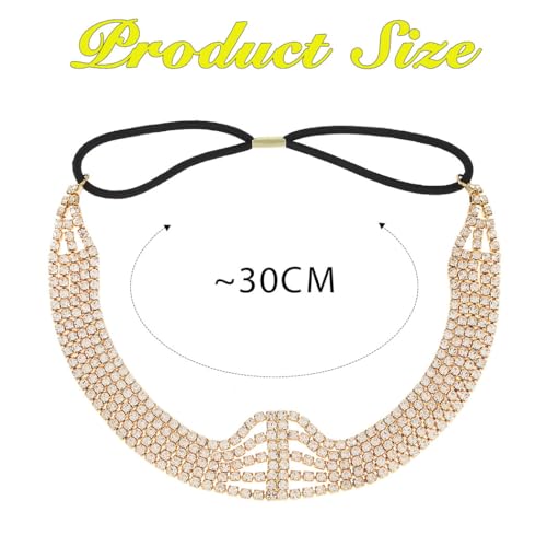 Jeairts Rhinestone Head Chain Forehead Bridal Headband Elastic Crystal Hair Band Halloween Prom Hair Jewelry for Women - color: 2-Gold